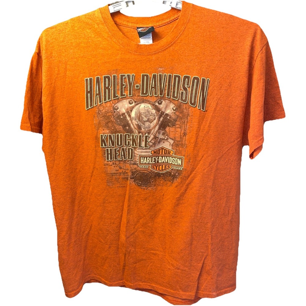 Harley Davidson Mens XL Cozumel Mexico Knucklehead Motorcycle Orange Biker Shirt